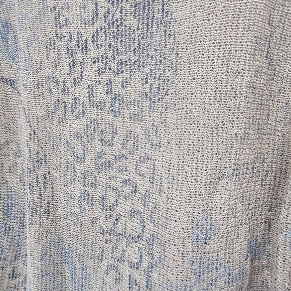 Sioni Womens Abstract Animal Print Open Knit Dolman Sleeve Sweater Beige Blue M - Picture 4 of 10